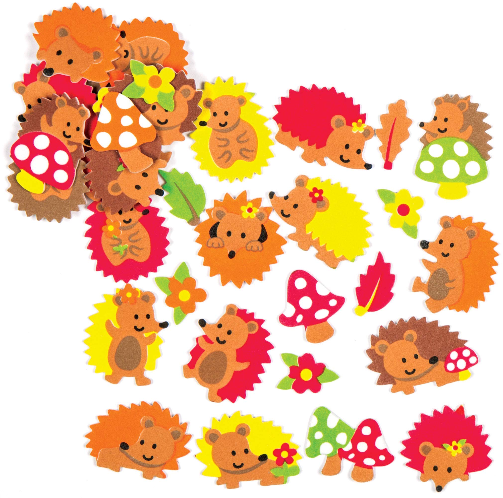 Baker Ross AC105 Hedgehog Stickers - Pack of 120, Foam Stickers for Kids Crafts, Self-Adhesive Animal Stickers for Scrapbooking, DIY Projects, School Activities & Party Favors
