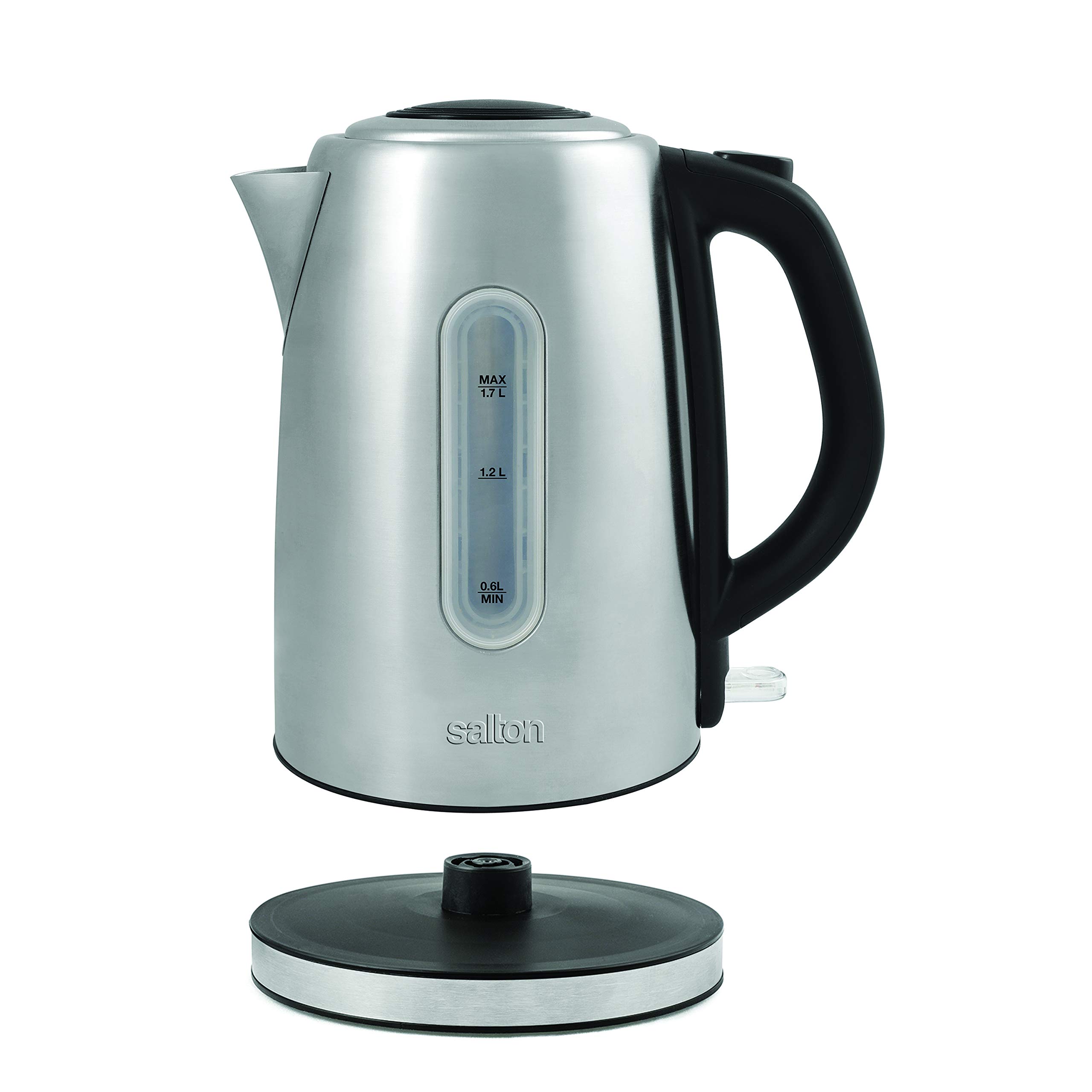 Salton Cordless Electric Kettle 1.7L - Stainless Steel Water Boiler & Tea Heater with Auto Shut-Off, Boil-Dry Protection & Water Level Window - 1500W Fast Heating for Home, Office & Travel (JK1903)