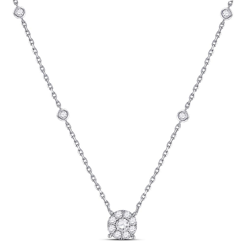 14K White Gold Women's Round Diamond Halo Solitaire Necklace - 5/8 Carat Total Weight | Elegant Gift for Anniversary, Valentine's Day & Special Occasions