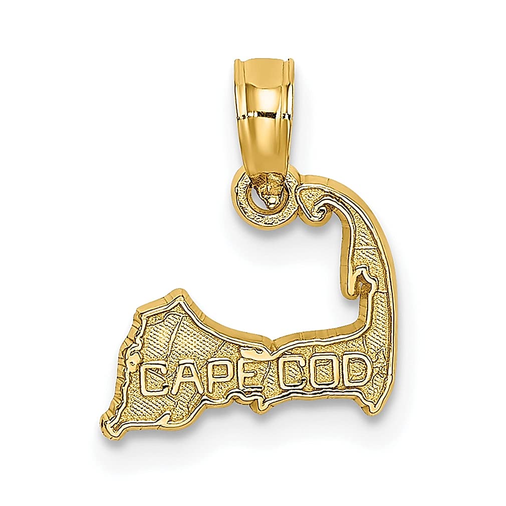 14K Yellow Gold Cape Cod Map Charm Necklace - Handmade Travel Jewelry Pendant for Women - Perfect Cape Cod Souvenir, Anniversary Gift & Beach Vacation Accessory (Ideal for Cape Cod Lovers, Travel Enthusiasts & Gift-Givers)