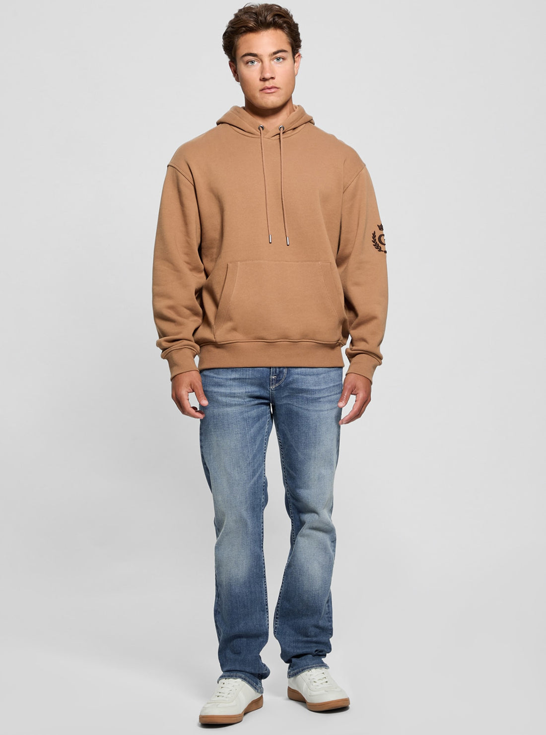 Brown Chenille Logo Hoodie Jumper - Soft & Cozy Pullover Sweatshirt for Men & Women | Perfect for Casual Wear, Lounge & Outdoor Activities