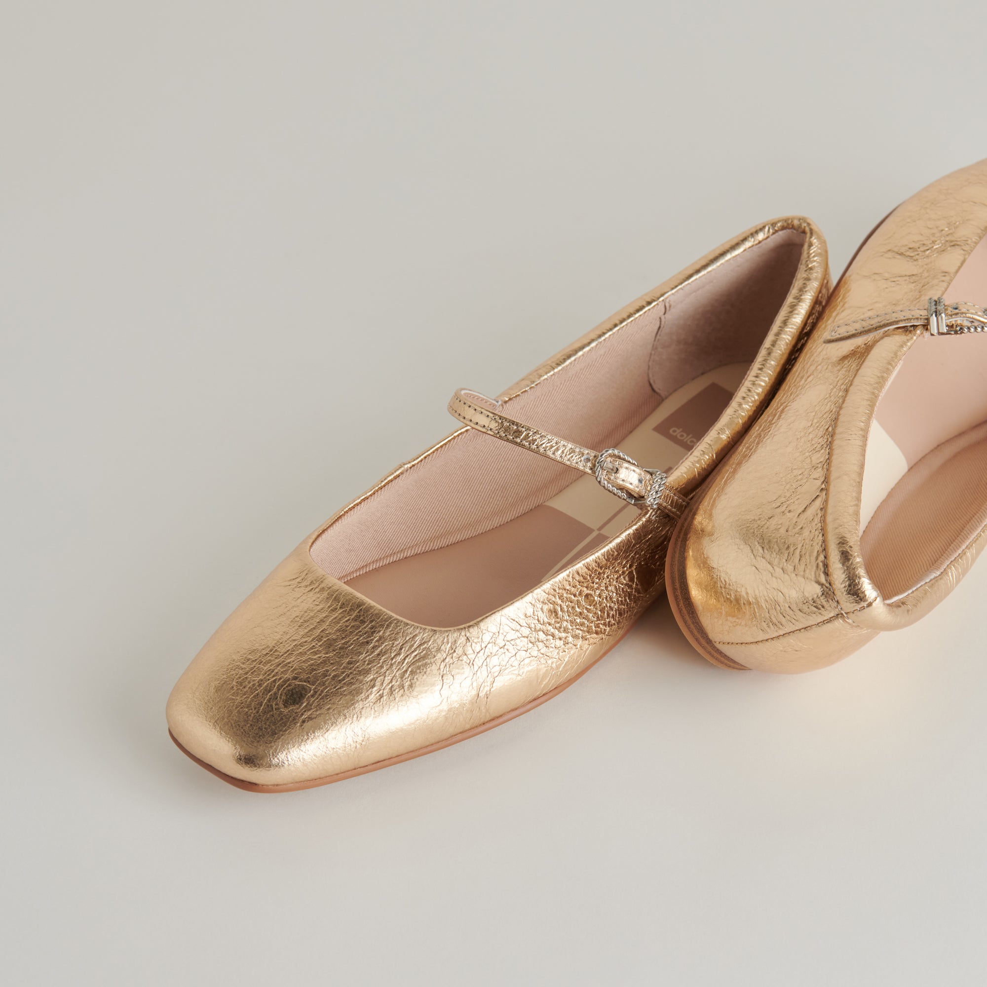 Reyes Gold Distressed Leather Ballet Flats - Women's Comfortable Slip-On Shoes for Work, Office & Casual Wear