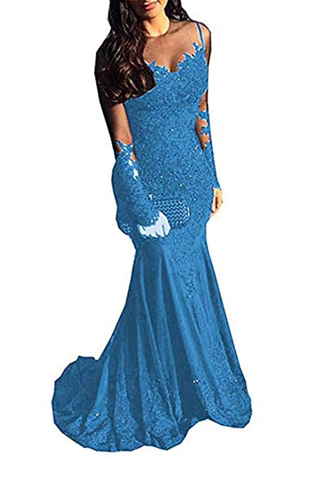 Elegant Lindo Noiva Women's Mermaid Prom Dress with Long Sleeves & Applique Details - Formal Evening Party Gown LN026 for Homecoming, Wedding Guest, and Special Occasions