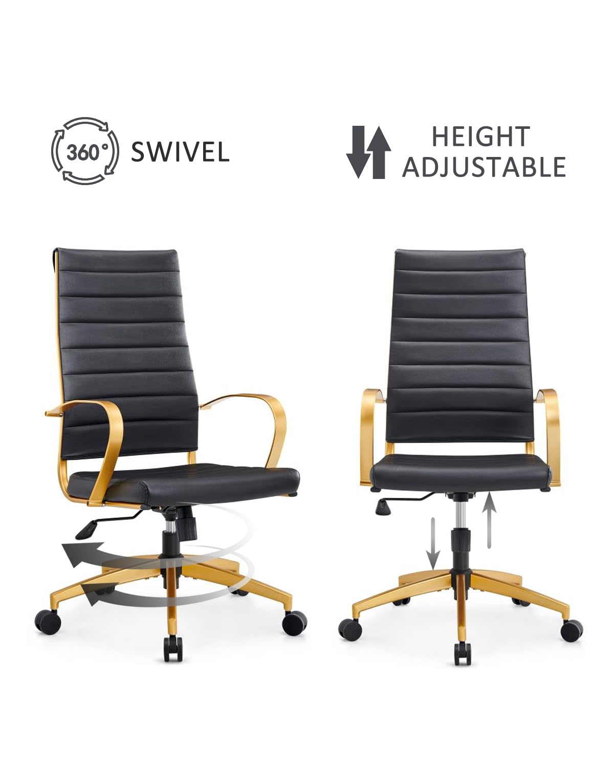 Premium Ergonomic Office Chair - High Back Gold Leather Desk Chair with Lumbar Support - Adjustable Home Office Chair for Study, Work & Gaming - Comfortable Computer Chair for Long Hours (Gold Black)