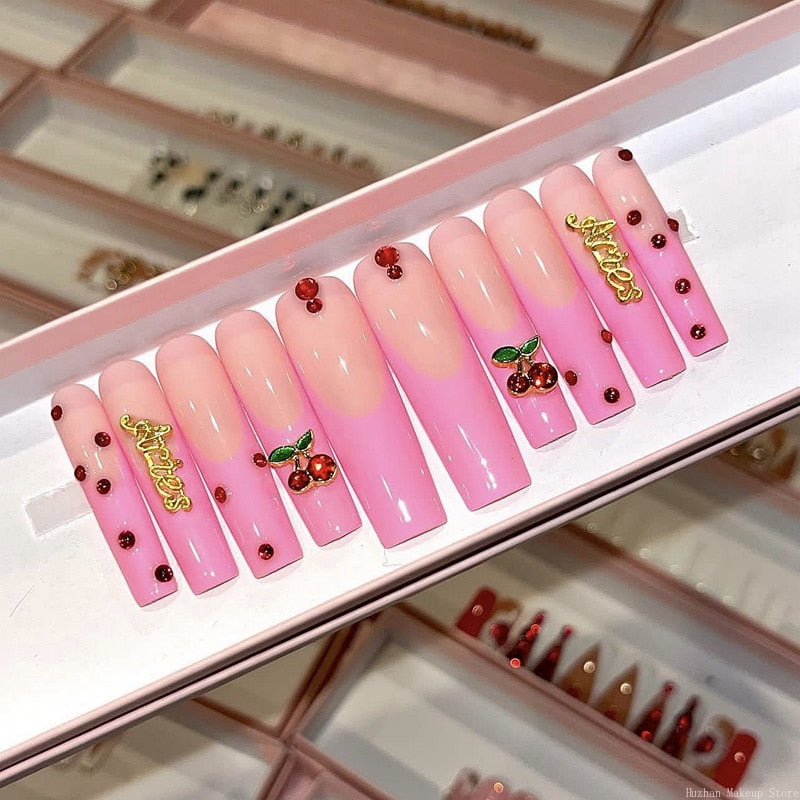 Luxury Handmade 3XL Full Cover False Nail Tips - Glitter Rhinestone Press On Nails for Y2K Style - Reusable XXL XL Long Fake Nails with Strong Glue - Perfect for Parties, Weddings, and Special Occasions