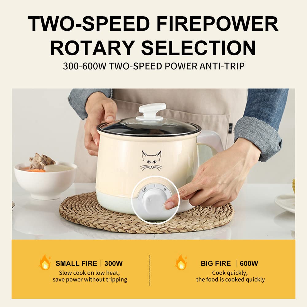 Electric Hot Pot with Temperature Control - 1.8L Mini Cooker for Ramen, Soup, Noodles, Steak & Oatmeal - Fast Heating Portable Rice Cooker for Dorm, Office & Small Kitchen (Khaki)