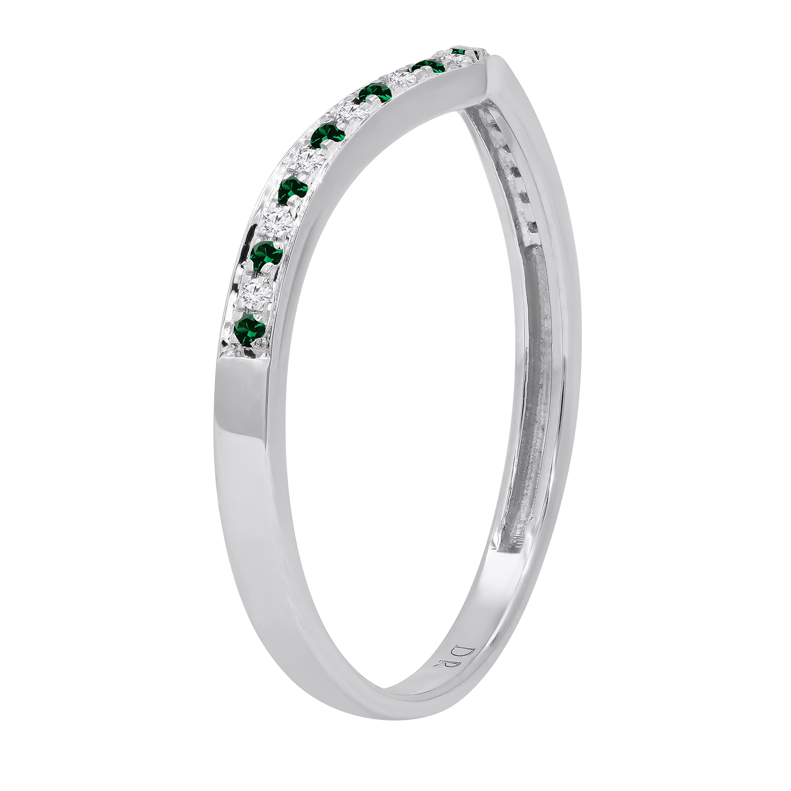 10K White Gold Round Lab-Created Gemstone & Natural Diamond Women's Bridal Wedding Band – Chevron Anniversary Ring for Her | Perfect for Engagement, Proposal, Valentine's Day & Special Occasions