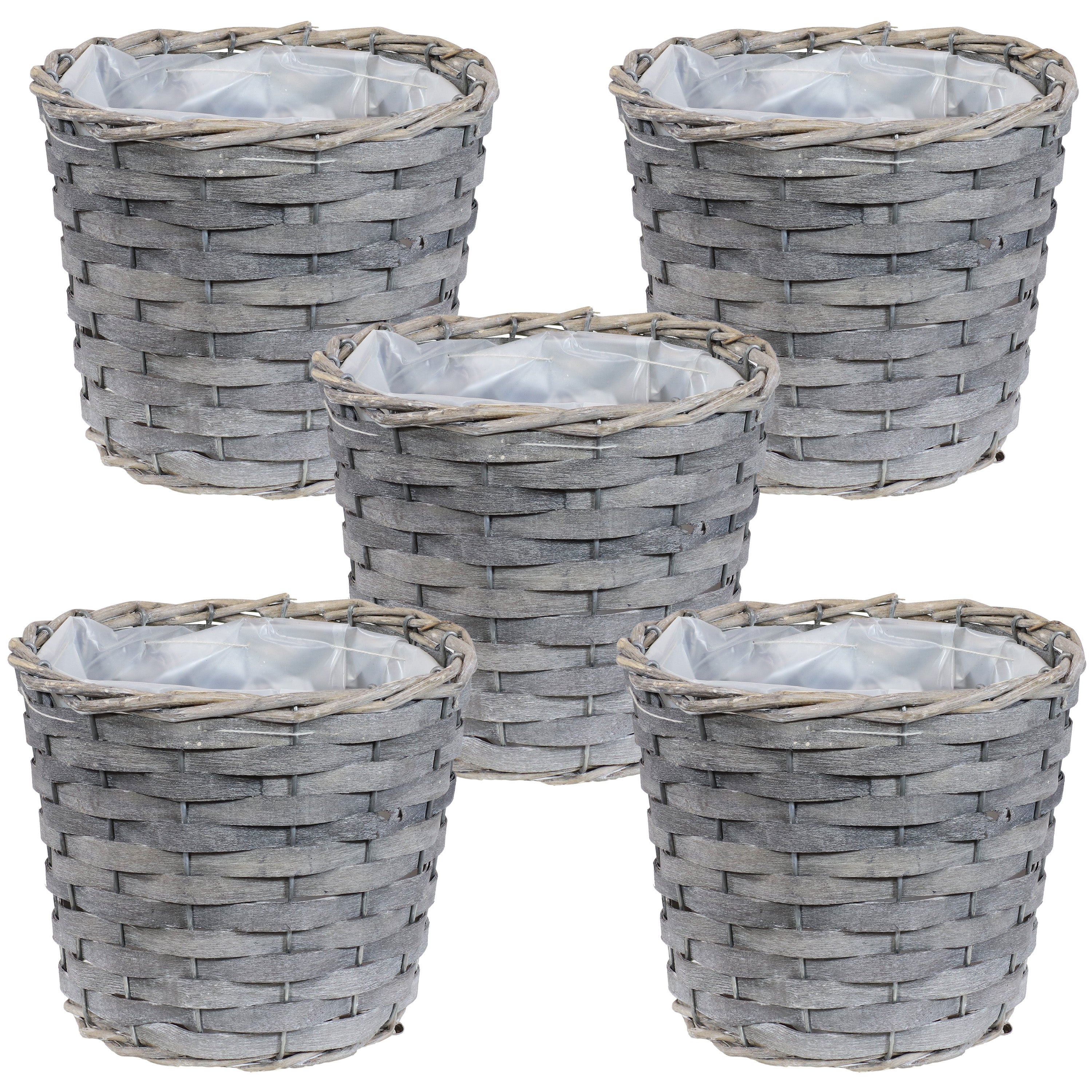Sunnydaze 5-Pack Indoor Poplar Wicker Planters with Plastic Liners - Perfect for Home Decor, Living Room, Office & Indoor Plants