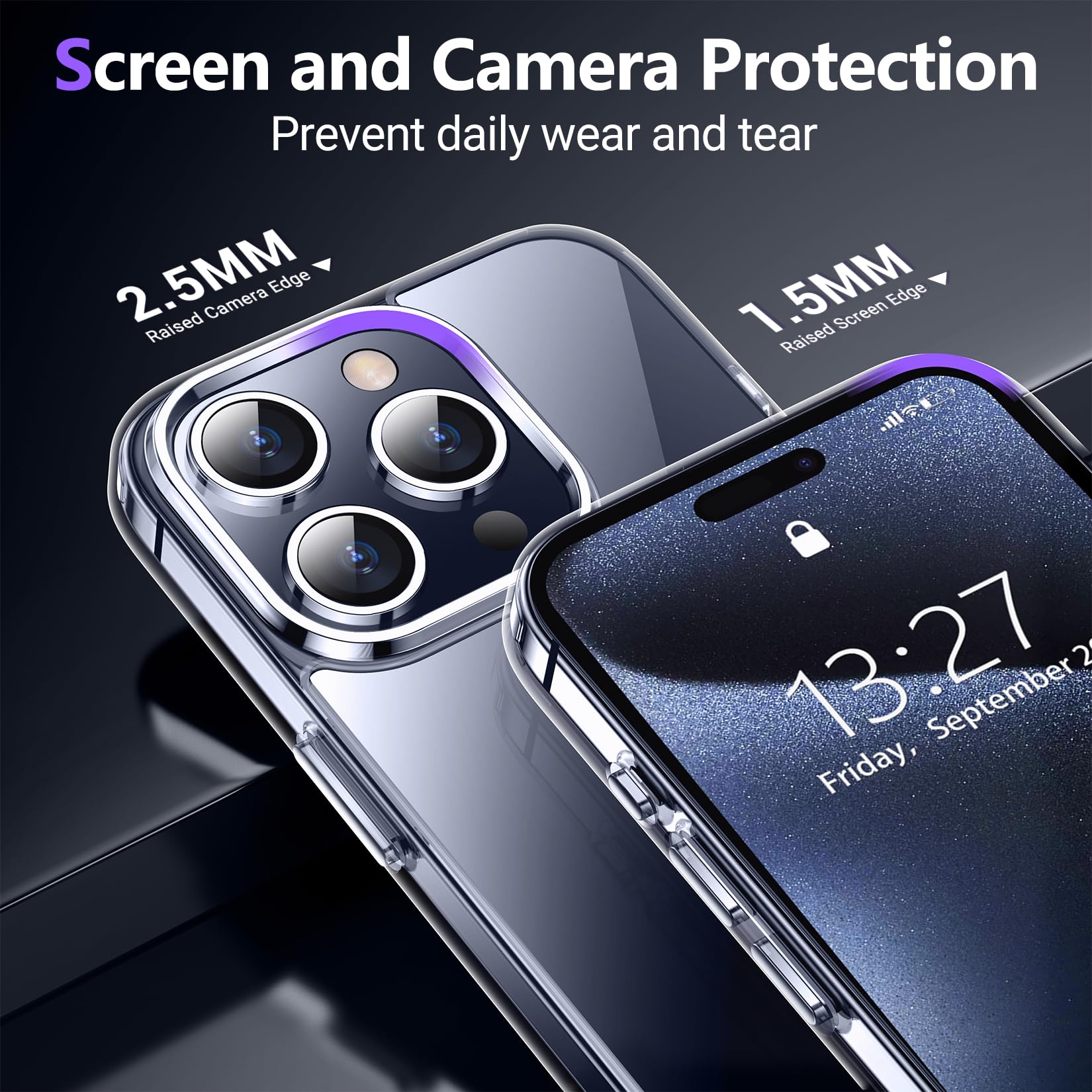 **Temdan Crystal Clear iPhone 15 Pro Max Case – Military-Grade Drop Protection, Anti-Yellowing, Slim & Shockproof Cover for iPhone 15 Pro Max 6.7