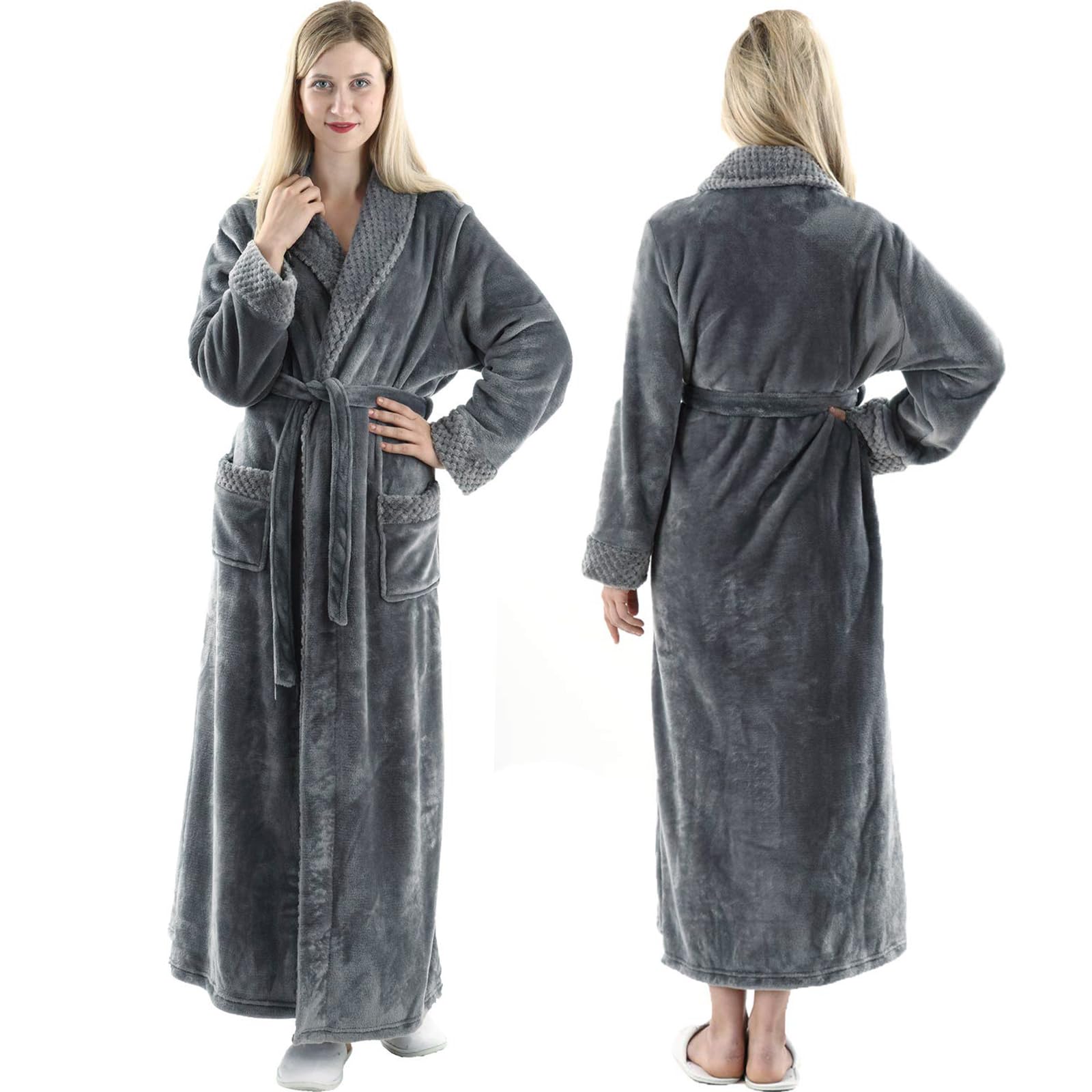 Oksun Women's Plush Fleece Long Robe - Warm Flannel Bathrobe for Winter, Soft Cozy Full-Length Housecoat & Sleepwear Nightgown | Perfect for Lounging, Spa Days & Cold Weather Comfort