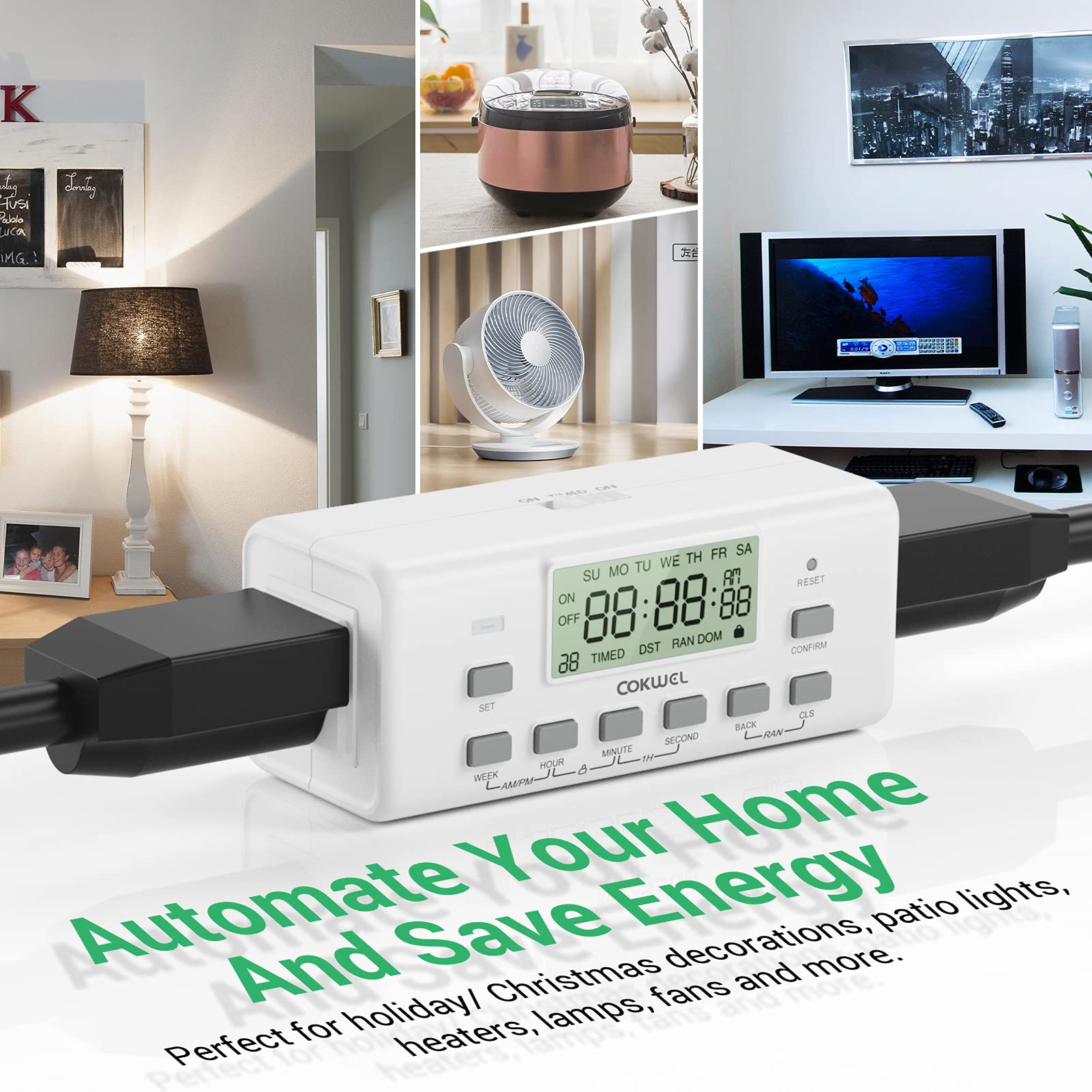 COKWEL 2-Pack Digital Outlet Timer with Dual Outlets - 7 Day Programmable Indoor Electrical Timer Switch for Lights & Appliances - 10 On/Off Settings, 24-Hour & Weekly Scheduling - Perfect for Holiday Decorations, Grow Lights & Home Automation