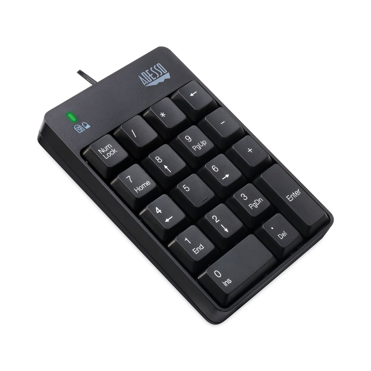 Adesso Spill-Resistant 18-Key USB Numeric Keypad - Black | Compact Wired Number Pad for Data Entry, Accounting & Office Work (Windows/Mac Compatible)