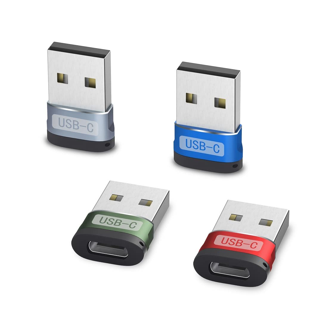 4-Pack USB C Female to USB Male Adapter - Type A Charger Converter Compatible with Apple Watch Series 7/SE, iPhone 11/12/13 Pro Max/Mini/8, AirPods, iPad Air 4/5/14 & Samsung Galaxy S20/S21/S22 - Perfect for Travel, Office & Home Charging