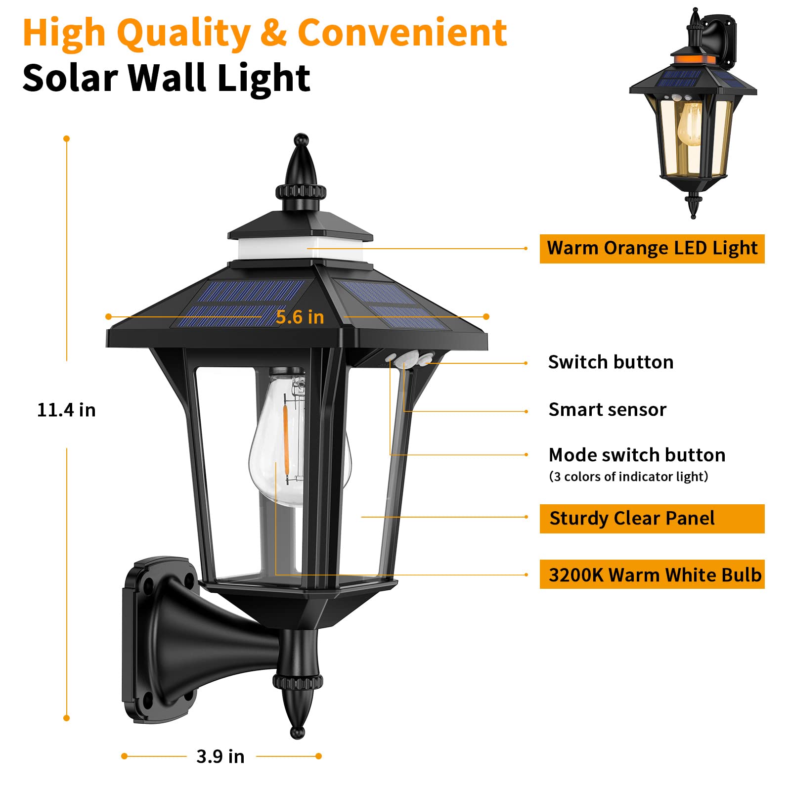 Aqonsie Solar Outdoor Porch Lights - 3 Lighting Modes, Motion Sensor, Waterproof Wall Sconce - Perfect for Barn, Shed, Yard, Garage & Chicken Coop - Enhance Your Outdoor Decor & Security