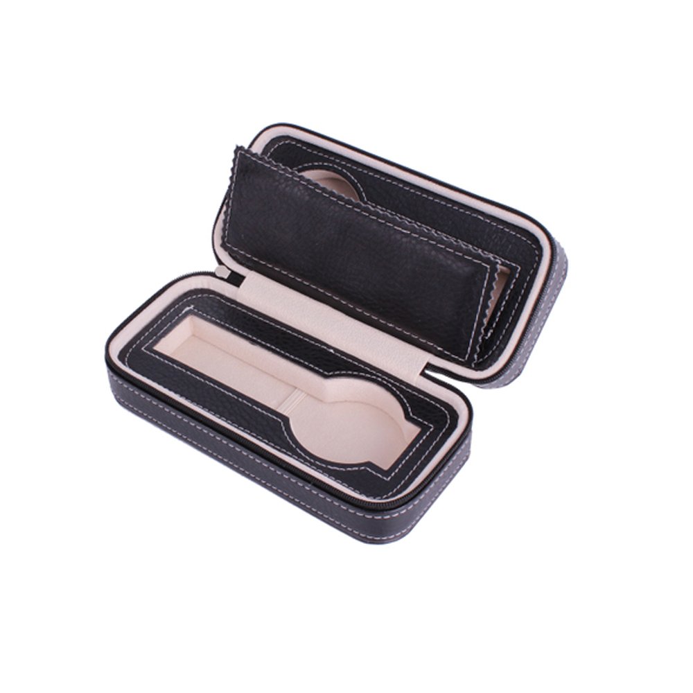 Premium Aco&bebe Black Carbon Fiber PU Leather Watch Travel Case - 2 Slot Zippered Watch Box Organizer for Men & Women - Perfect for Travel, Business Trips & Watch Collection Storage