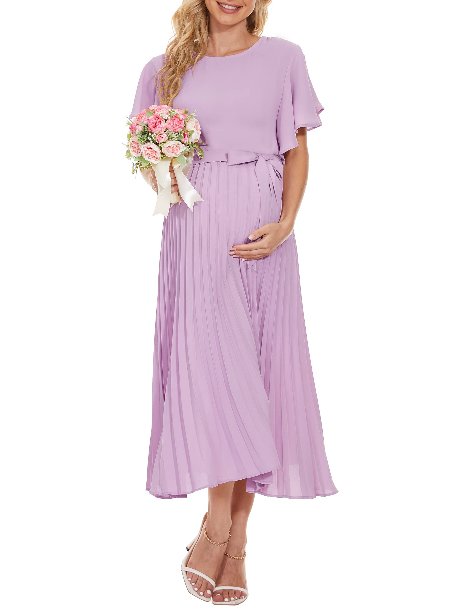 Plus Size Maternity Dress for Wedding Guest & Baby Shower - Elegant Formal Maternity Gown for Women in Orchid Pink (XL) - Perfect for Special Occasions, Bridal Showers & Pregnancy Photoshoots