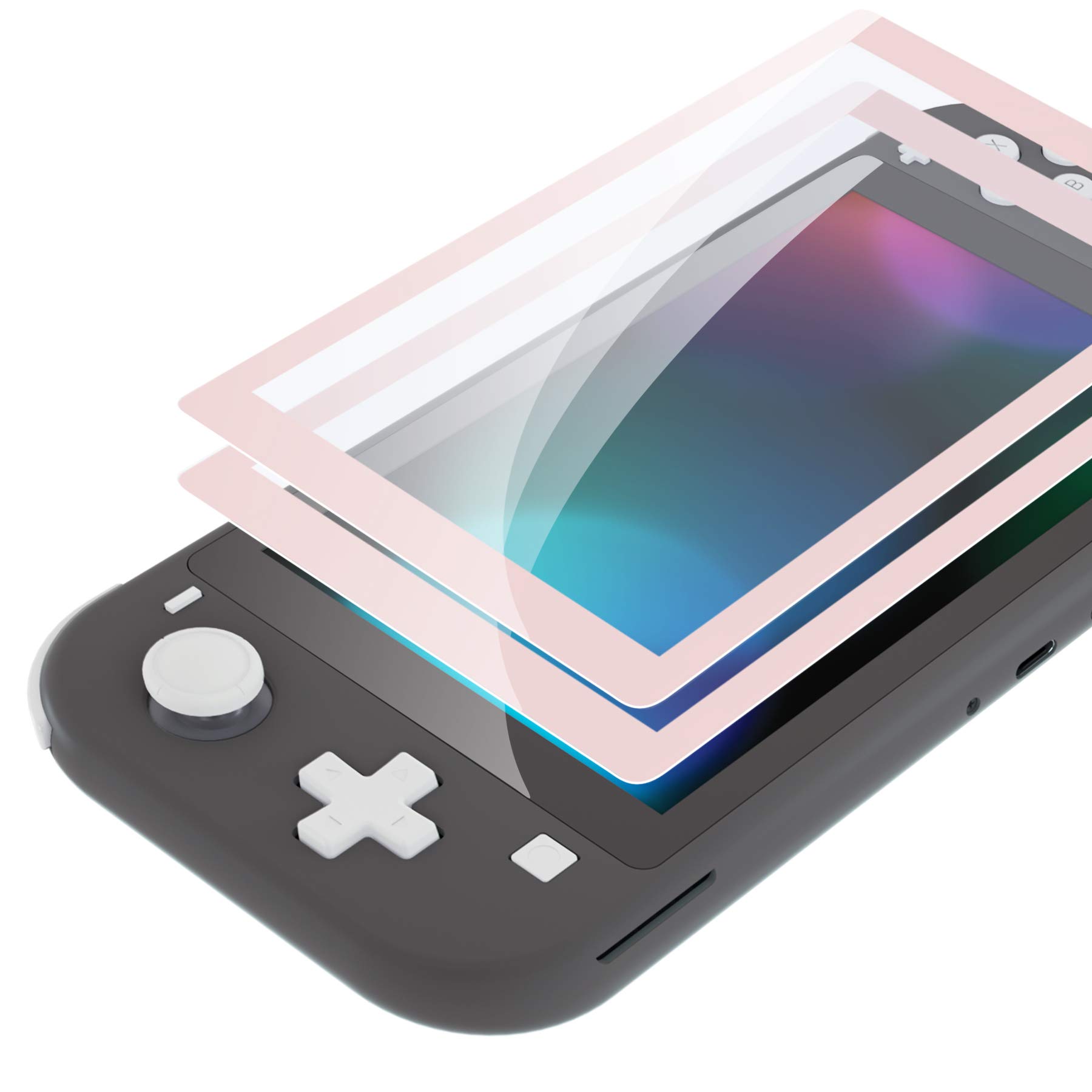 eXtremeRate Tempered Glass Screen Protector for Nintendo Switch Lite - Anti-Scratch & Anti-Fingerprint HD Clear Bubble-Free with Pink Border - Perfect for Gaming Protection & Travel Use