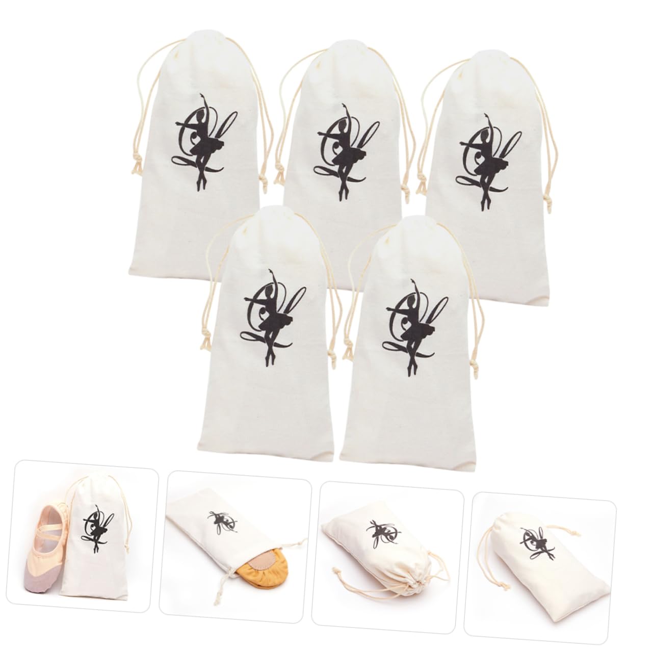 SUPVOX 5-Pack Canvas Ballet Dance Shoe Bags - Drawstring Storage Pouch for Pointe Shoes, Anti-Scratch & Dustproof - Perfect for Dance Class, Gym, Travel & Organization