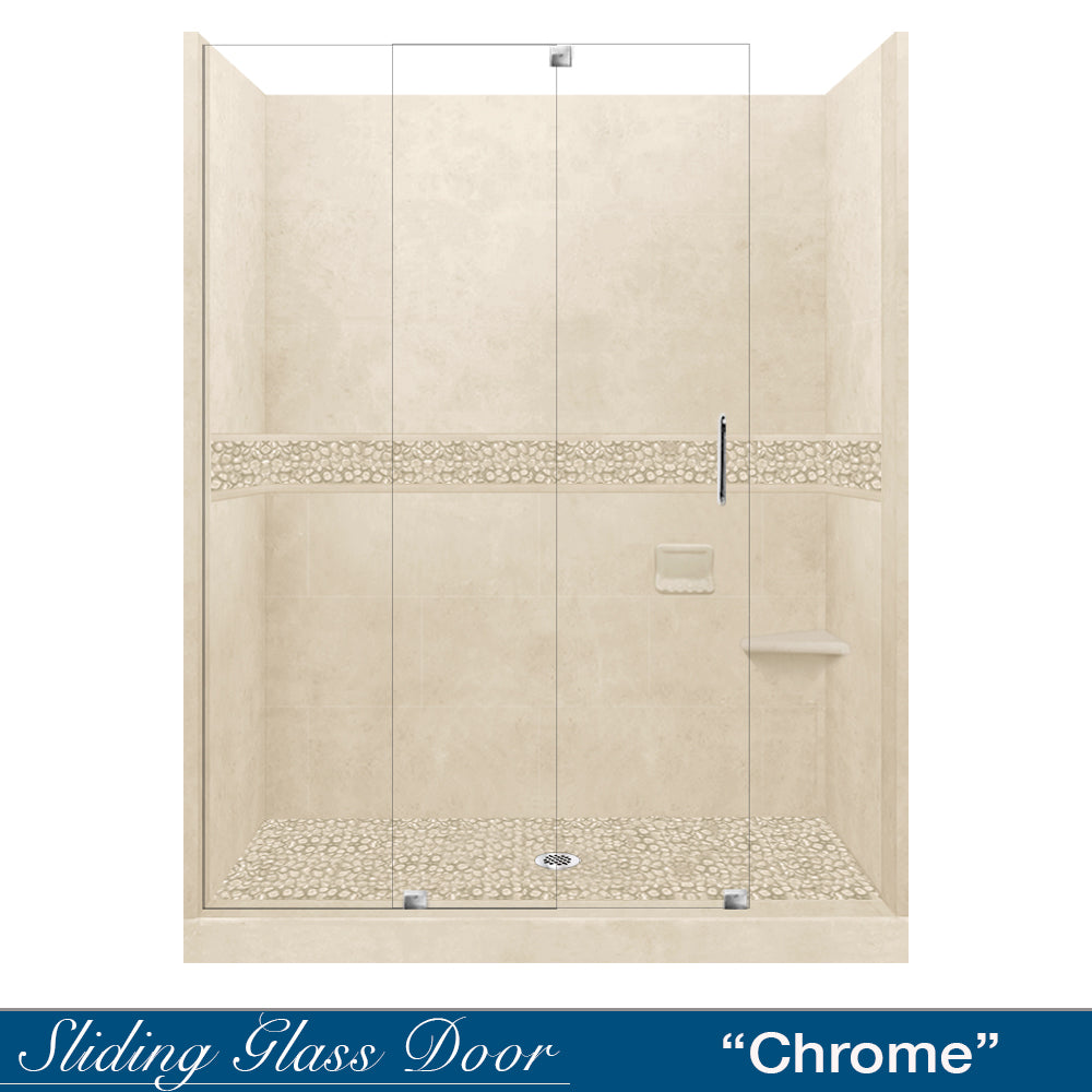 60 Alcove Desert Sand Sistine Stone & Pebble Stone Shower Wall Tile Accent Kit - DIY Shower Remodel for Bathroom Renovation - Perfect for Spa-Like Shower Upgrades and Modern Bathroom Designs