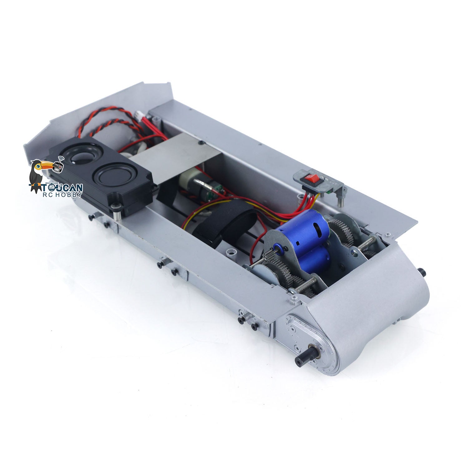 Henglong 1/16 RC Tank Metal Chassis Smoke Unit Gearbox with Power Blue Motor & Speaker Switch - Compatible with 3898 USA M4A3 Sherman Model - Perfect for RC Battle Tank Upgrades & Realistic Military Simulation