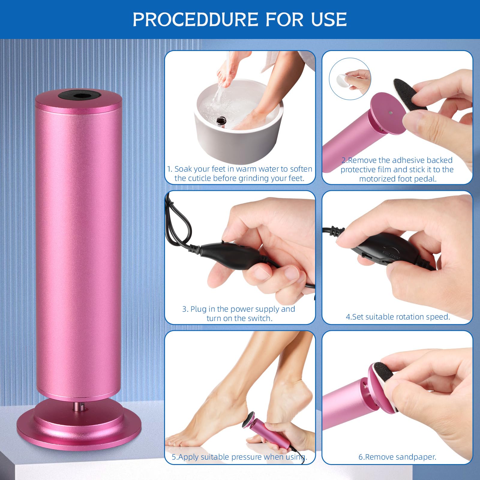 Electric Foot Callus Remover - Adjustable Speed Pedicure Tool with 60 Replacement Sandpaper Disks for Dead Skin Removal - Perfect for Men & Women At-Home Pedicure and Foot Care