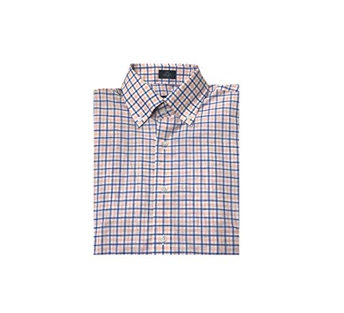PETER MILLAR Men's Summer Chambray Check Shirt in Melon - Lightweight Casual Button-Down for Outdoor Activities & Vacation Wear
