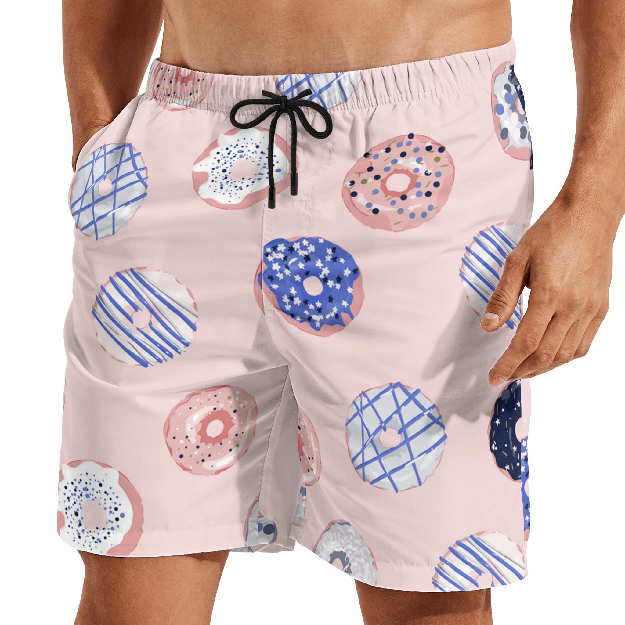 **WEIPING LF Men's Quick-Dry Swim Trunks - Colorful Donut Print Beach Board Shorts with Mesh Lining for Swimming, Surfing & Summer Vacations**