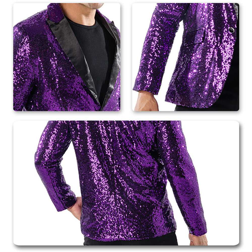 Sparkling Purple Sequin Tuxedo Blazer for Women - Elegant Party Jacket for Prom, Evening Events & Special Occasions