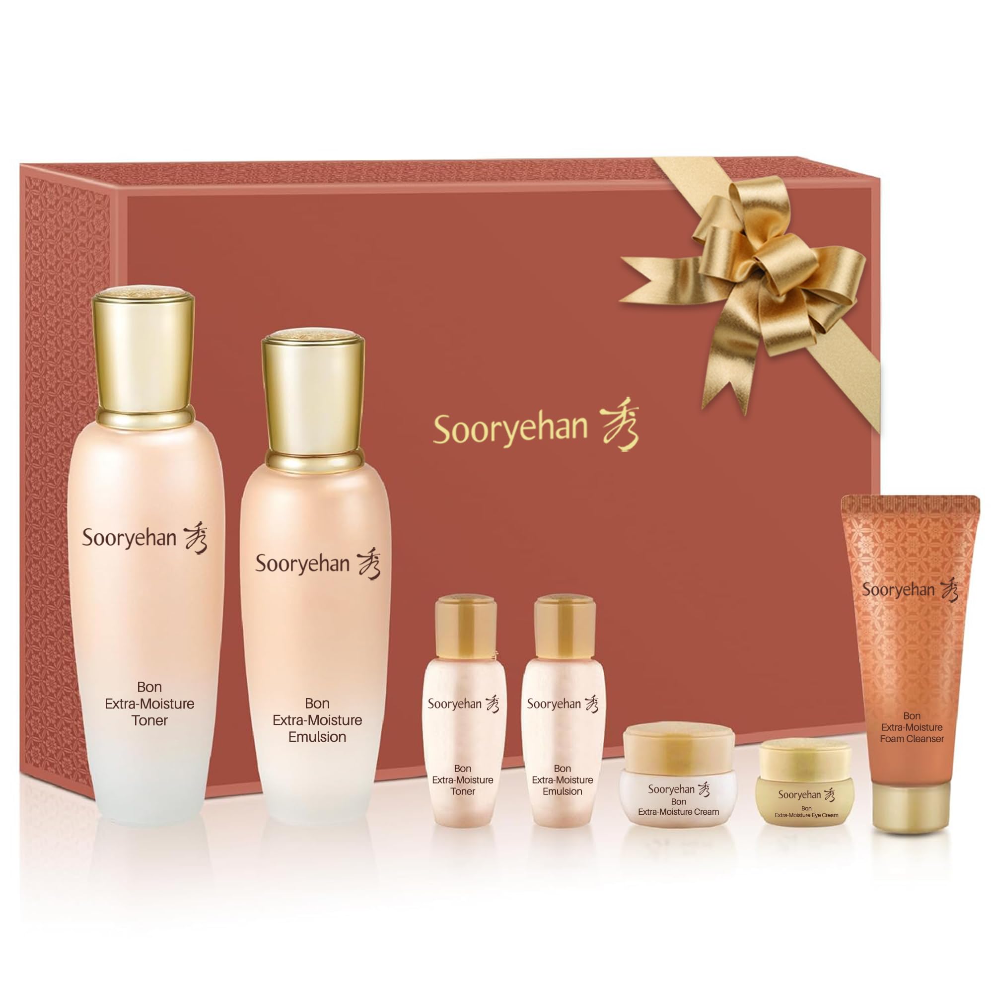 Sooryehan Bon Extra Moisture Korean Skincare Gift Set (13.01 Fl Oz) - Premium Hydrating Toner, Emulsion Lotion, Cleansing Foam & Eye Cream by LG Beauty | Luxury Moisturizing Routine for Dry & Sensitive Skin - Perfect for Daily Skincare & Gift Giving