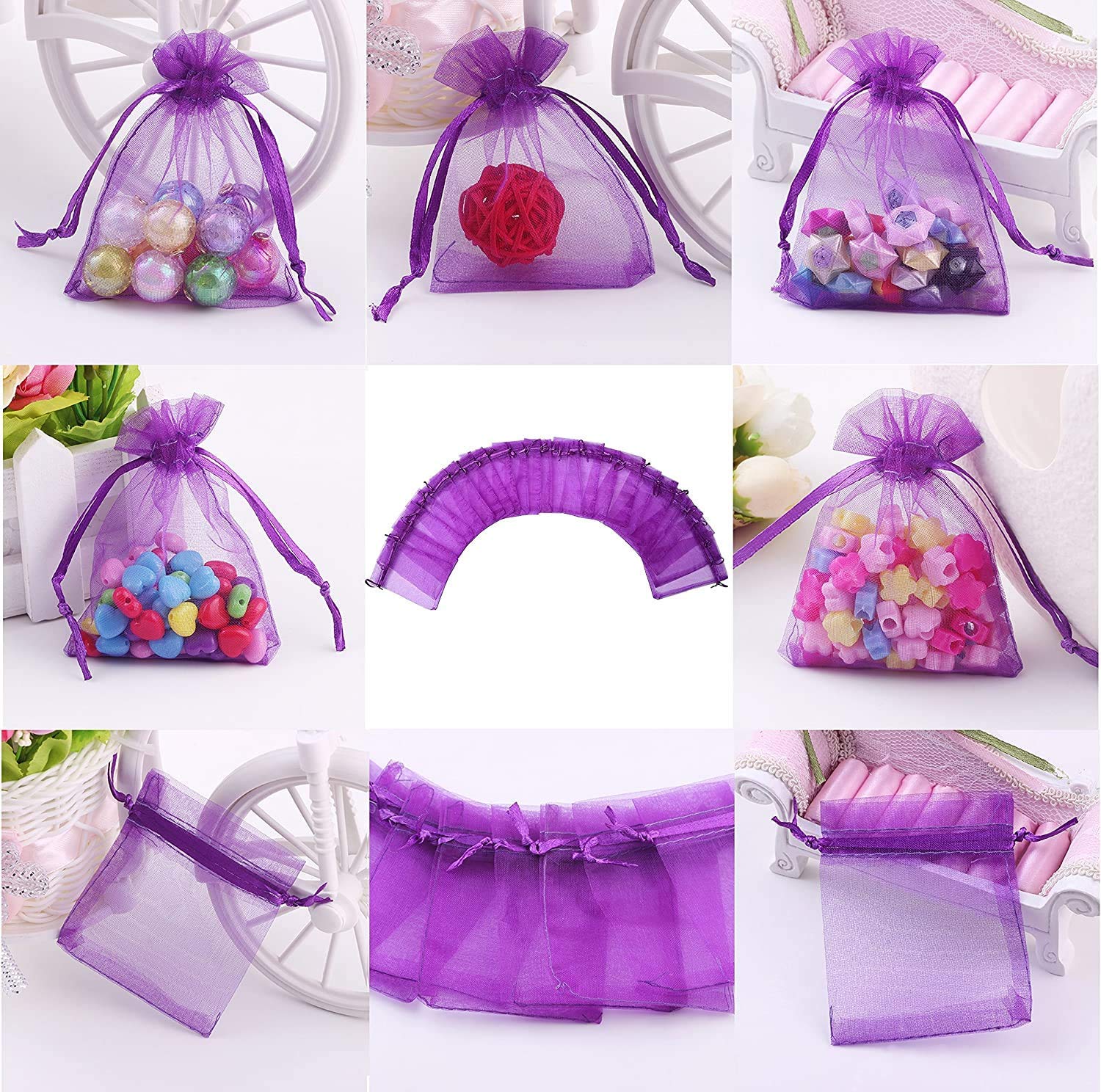 Stratalife 100PCS 5X7 Purple Organza Gift Bags - Wedding Favor Bags, Jewelry Pouches, Party Return Bags - Perfect for Wedding Favors, Bridal Showers, Birthday Gifts & Jewelry Packaging