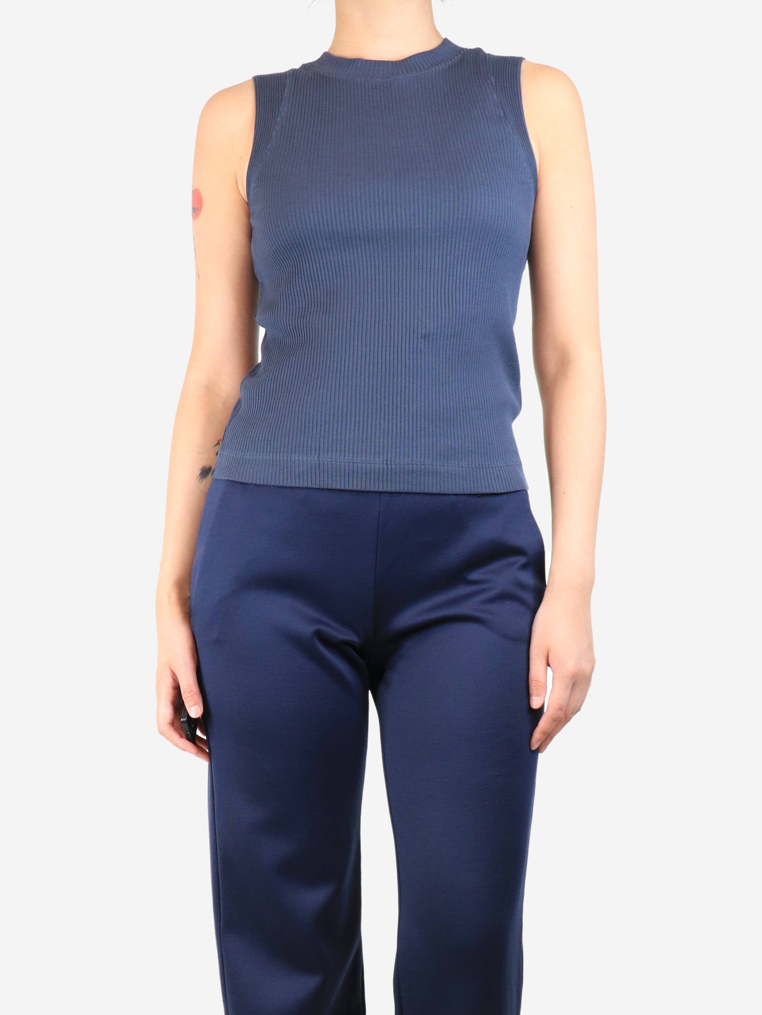 Blue Ribbed Cotton Tank Top for Women - Size M | Soft & Comfortable Summer Sleeveless Shirt | Perfect for Casual Wear, Beach Outfits & Layering