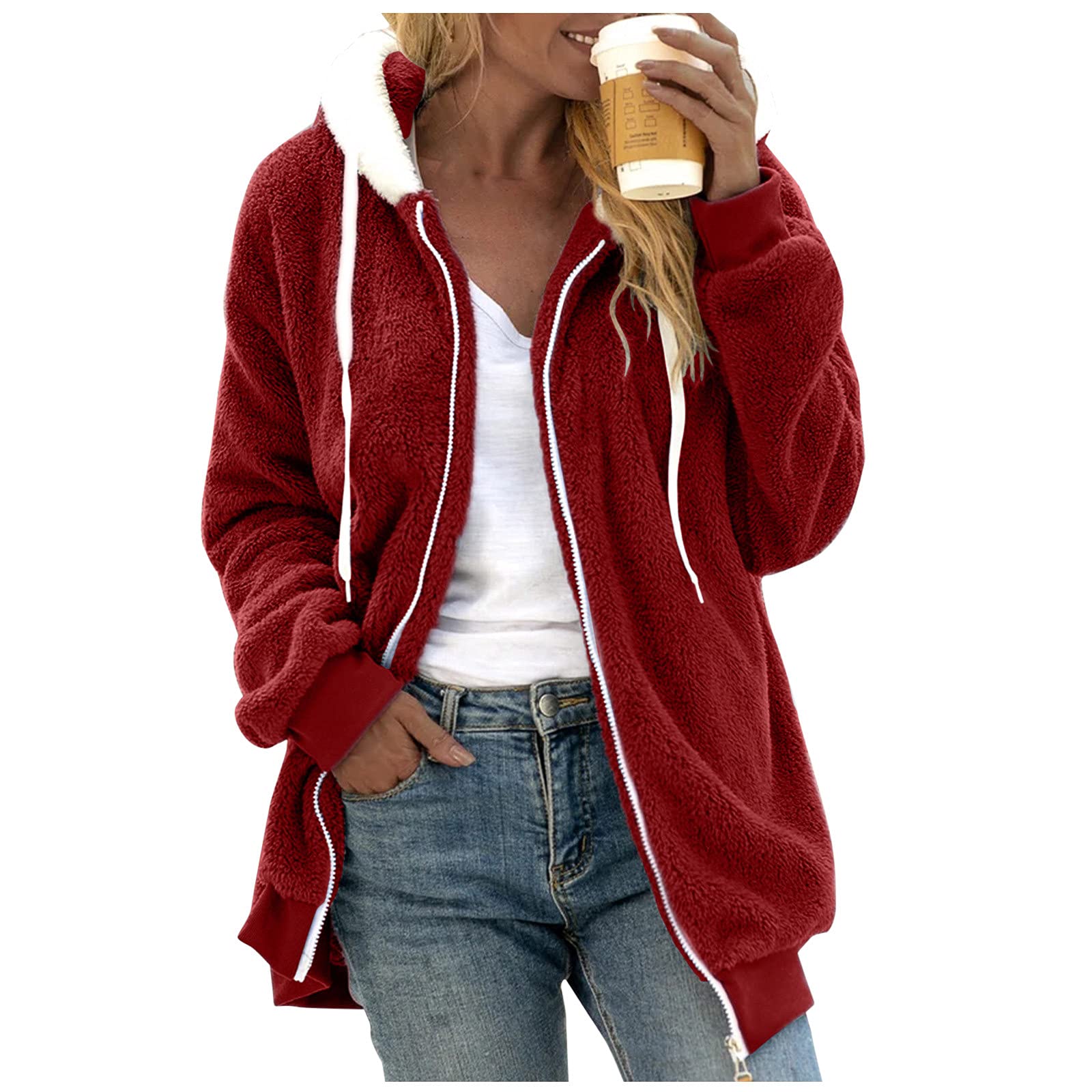Women's Pink Zip Up Fleece Hoodie - Soft Fall Jacket with Hood for Teen Girls | Aesthetic Streetwear | Affordable Under $5 | Perfect for Casual Outfits, School, and Cozy Layering