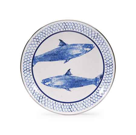 Fish Camp Enamelware Plates - Set of 4 (8-Inch) for Sandwiches, Salads & Picnics | Durable Camping & Outdoor Dinnerware