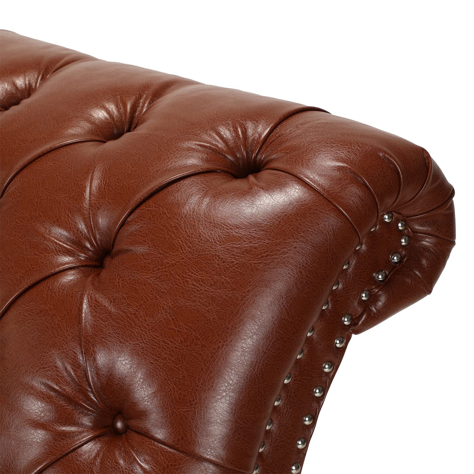 PU Leather Chaise Lounge Chair - Modern Upholstered Living Room & Bedroom Furniture with Solid Wood Feet & Curved Cushion - Comfortable Sleeper Chair for Relaxation, Reading & Napping (Brown PU Leather)
