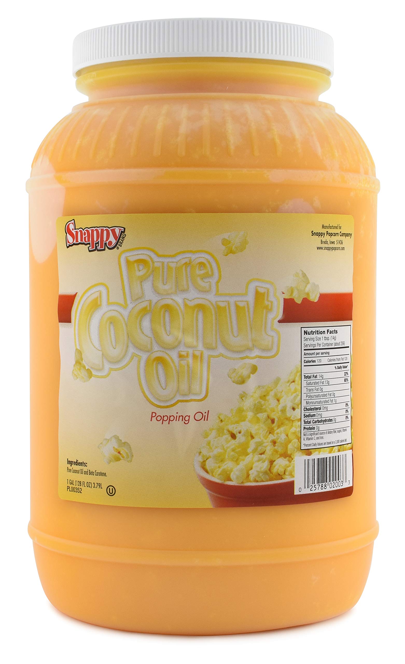 Premium Snappy Popcorn Colored Coconut Oil - 1 Gallon (128 Fl Oz) - Ideal for Movie Nights, Kettle Corn & Healthy Snacking - Pack of 1