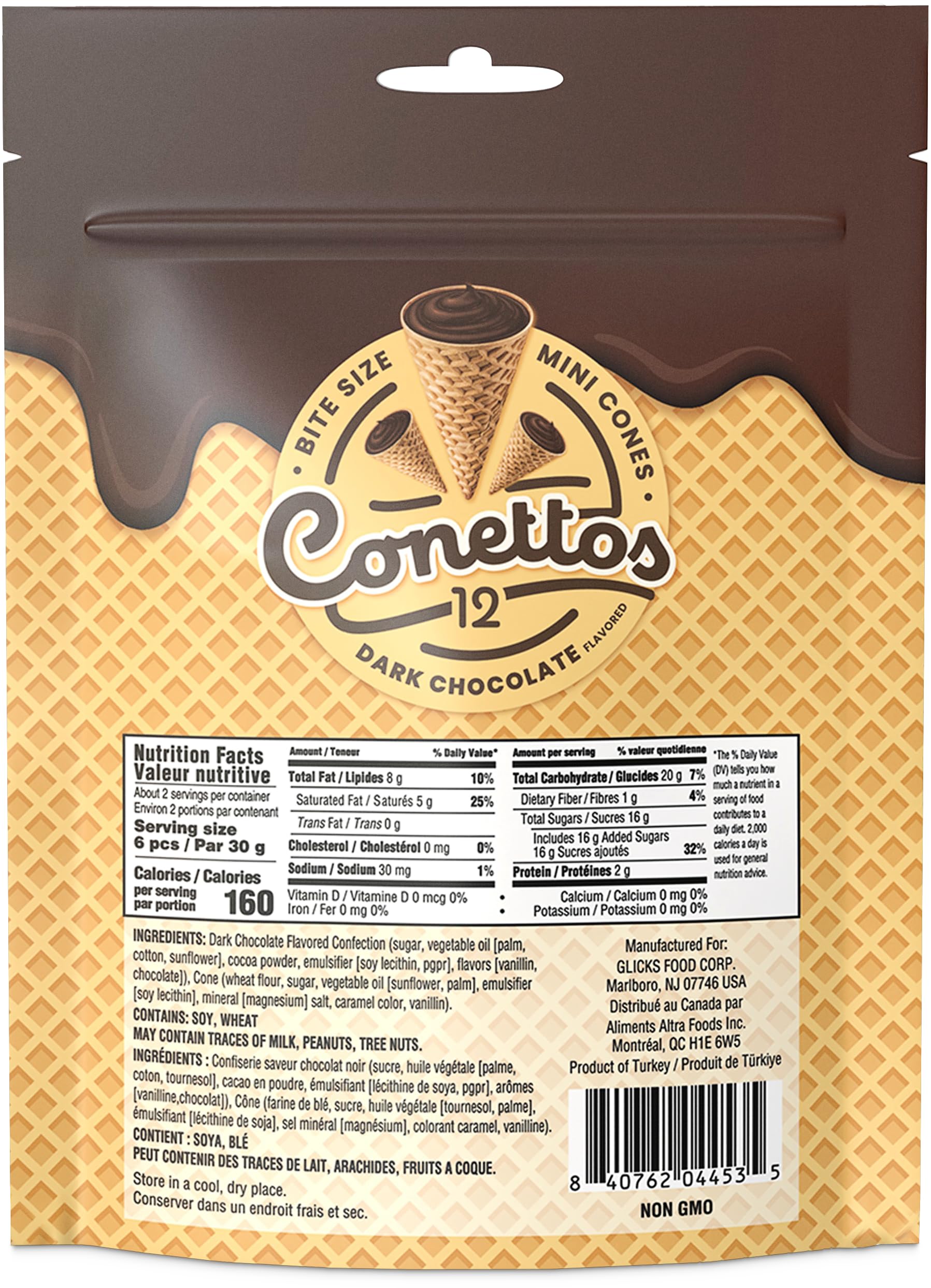 Glicks Conettos Dark Chocolate Filled Waffle Cone Bites - 3 Pack (36 Mini Cones) | Crunchy Vegan Snacks | Dairy-Free, Kosher Certified | Perfect for Parties, Movie Nights & Office Treats
