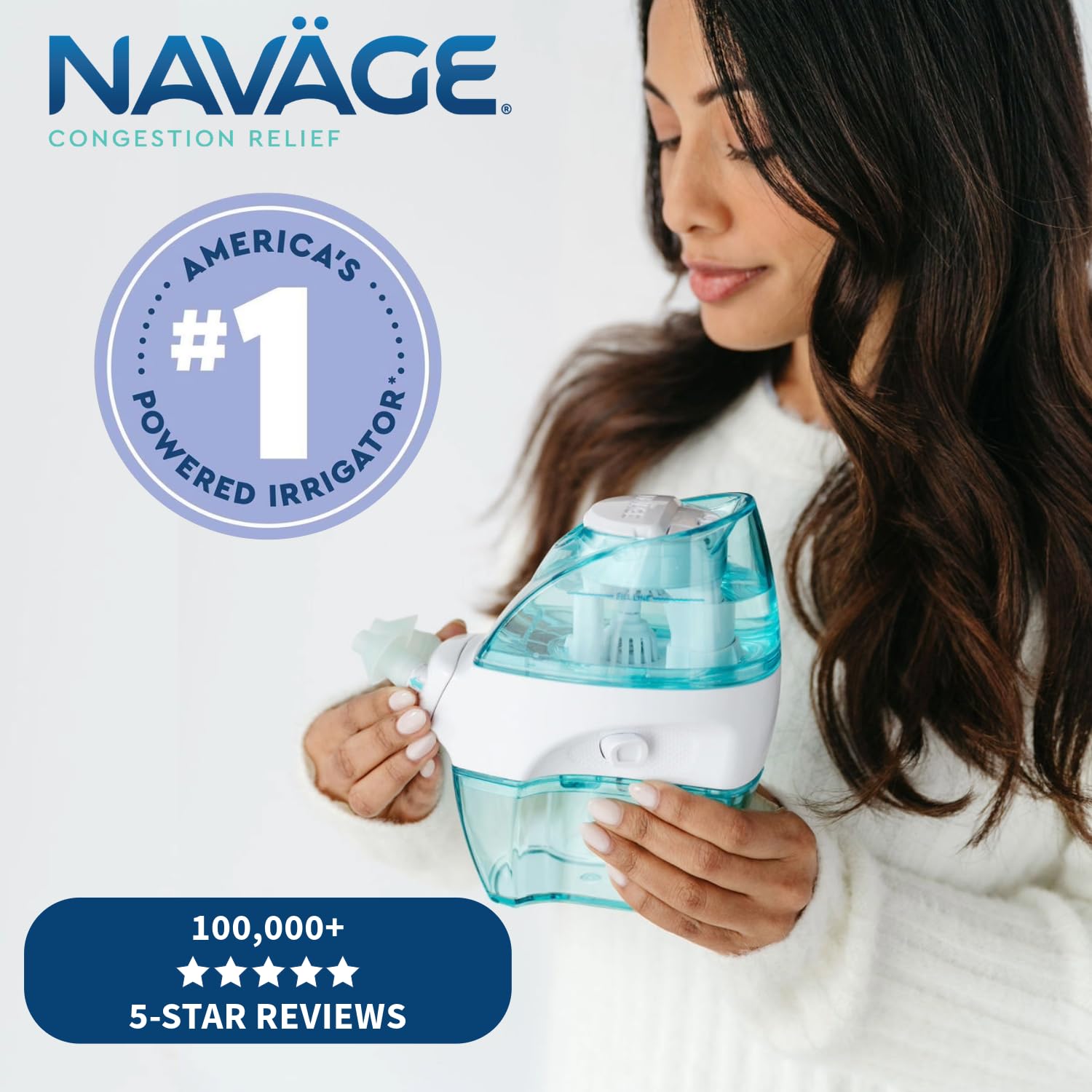 Navage Travel Bundle - Portable Nasal Irrigation System with Nose Cleaner, 20 Salt Pods & Sky Blue Travel Bag - Sinus Relief for Allergies, Cold & Congestion - Perfect for Travel, Home & Office Use