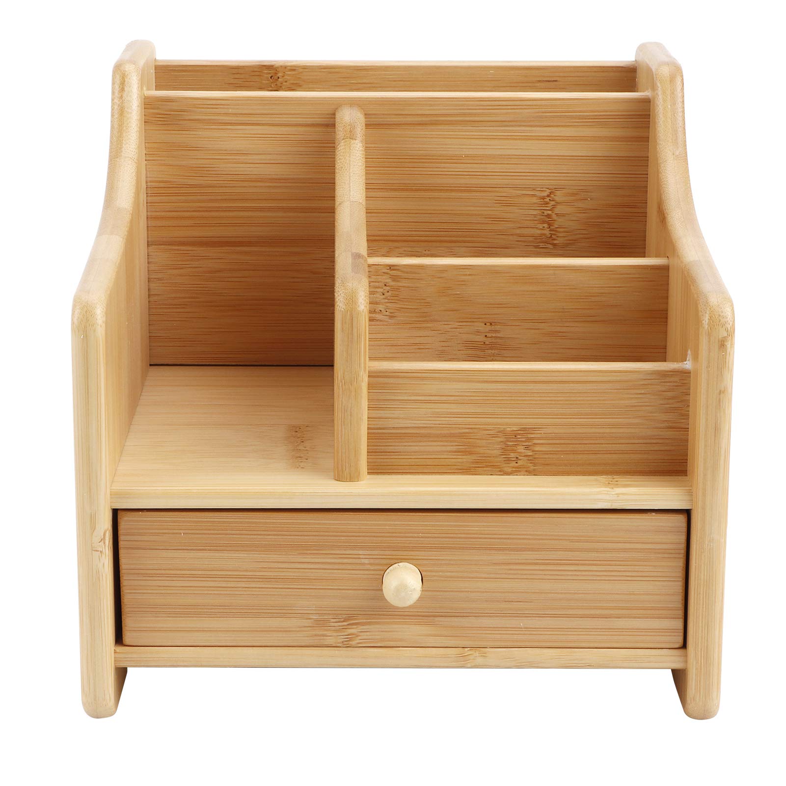 Bamboo Desktop Organizer with Drawers - Durable Wood Desk Shelf & Art Supply Organizer with Handle - Perfect for Office, Home & Kitchen Use - Organize Documents, CDs & Media - Ideal Workspace & Craft Storage Solution