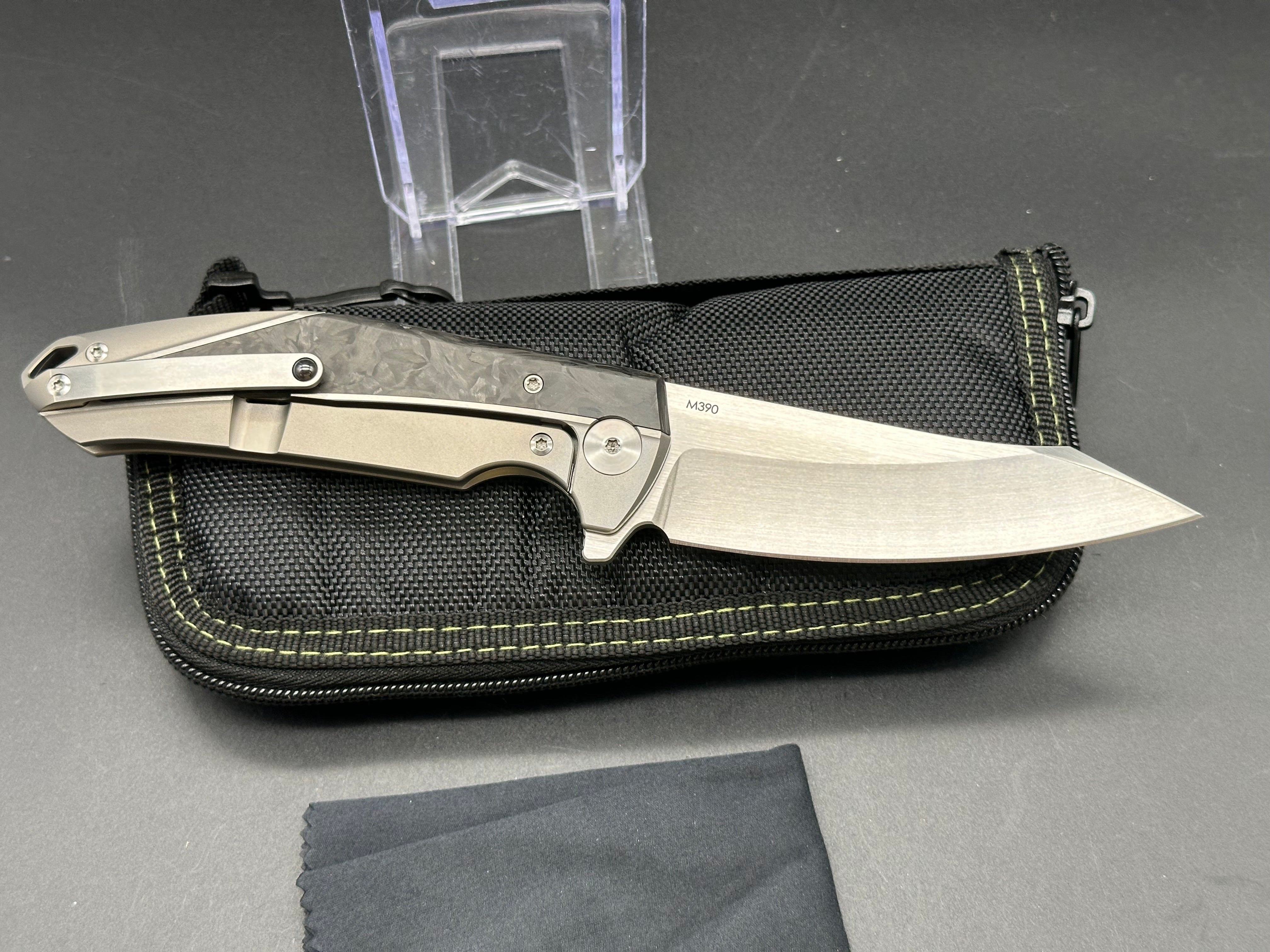Reate K-1 Frame Lock Folding Knife - Marble Carbon Fiber & Titanium Handle, 3.8