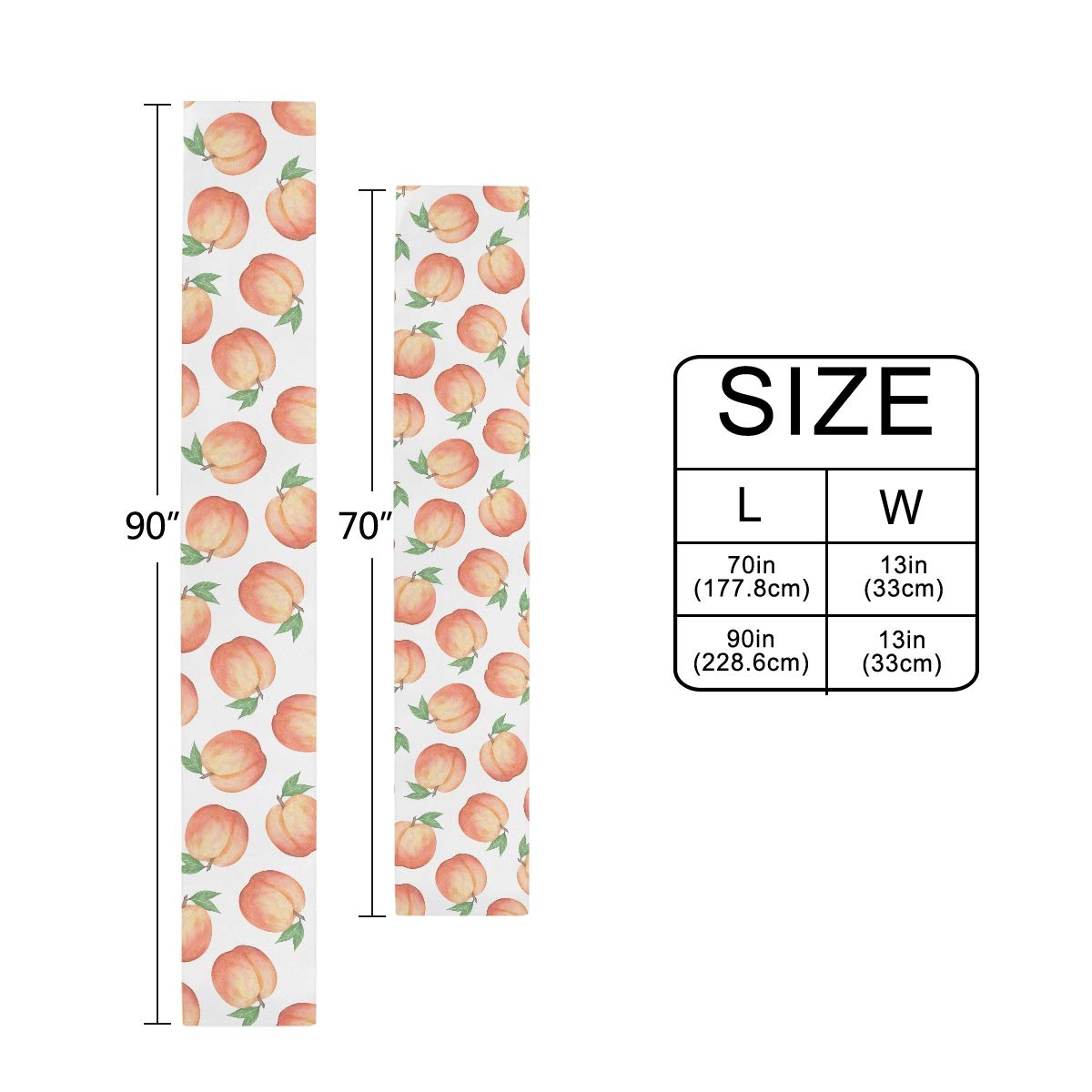 AUUXVA Peach Fruit Pattern Table Runner 13x70 Inch - Polyester Rectangular Tablecloth for Dining, Kitchen, Office, Wedding & Home Decor - Perfect for Coffee Tables, Buffets, and Party Decorations