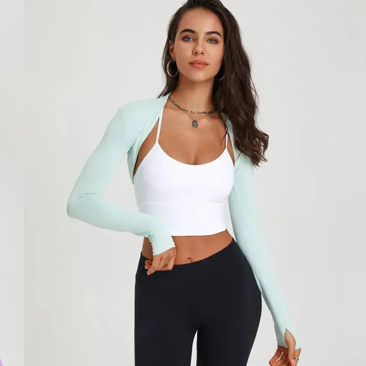 Women's Sports Long Sleeve Yoga Top - Breathable Dance Crop Top with Shawl Collar, Slim Fit Cardigan & Waistcoat for Ballet, Gym Workouts & Fitness - Perfect for Yoga, Dance Classes & Activewear Fashion