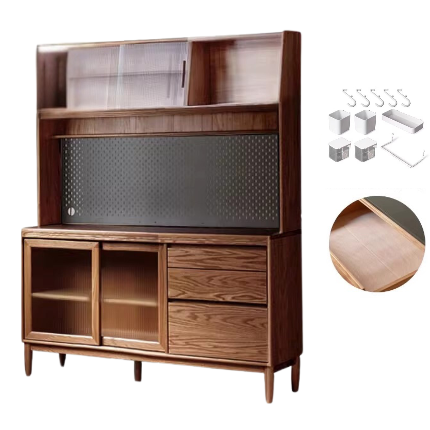 Oak Solid Wood Large Capacity Storage Sideboard - Rustic Buffet Cabinet for Dining Room, Living Room & Entryway Storage