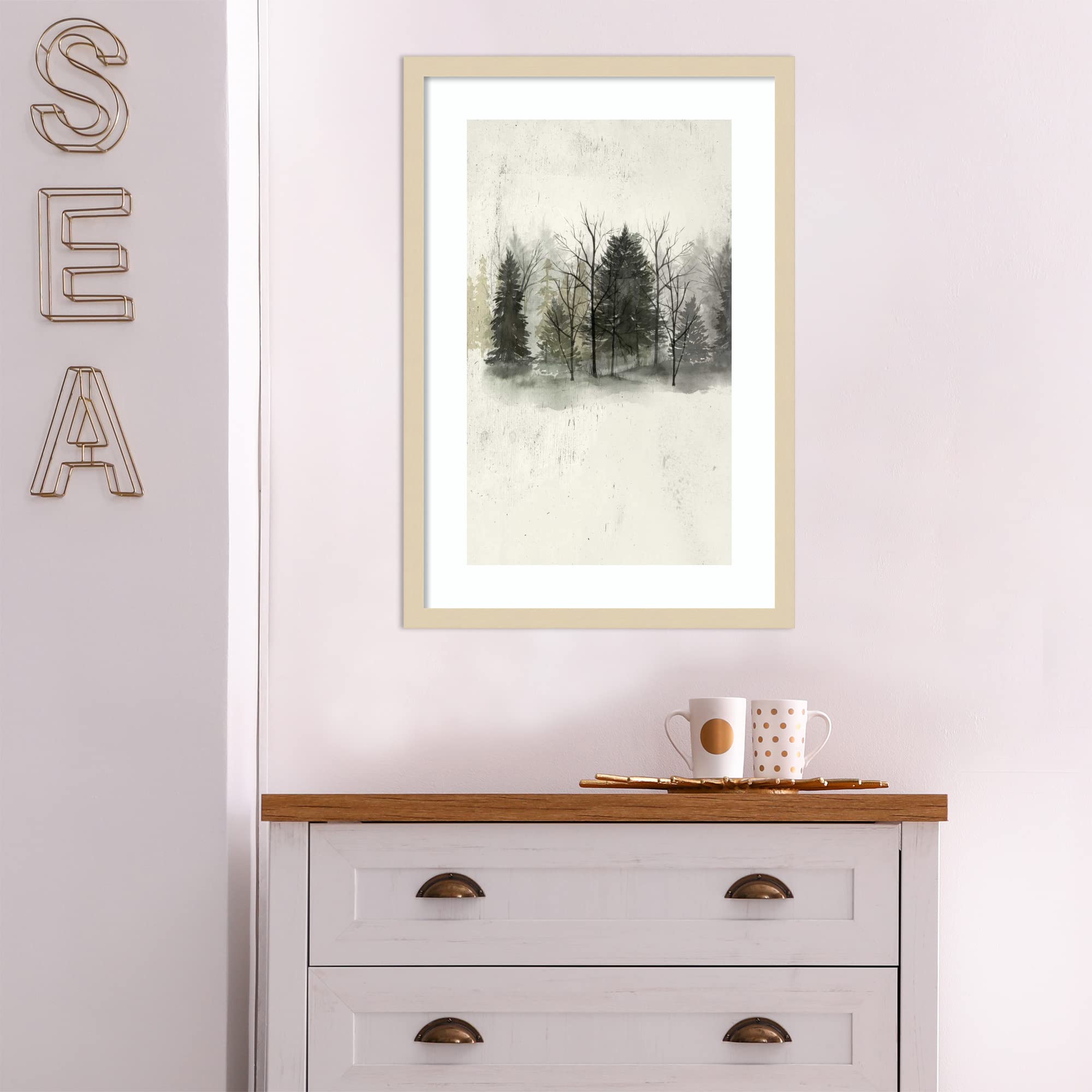 Amanti Art Framed Wall Art Print 25x17 - Textured Treeline Landscape Painting by Grace Popp - Rustic Farmhouse Decor - Medium Poster Artwork for Living Room, Bedroom, Bathroom & Kitchen - Perfect for Home, Office and Gift Giving