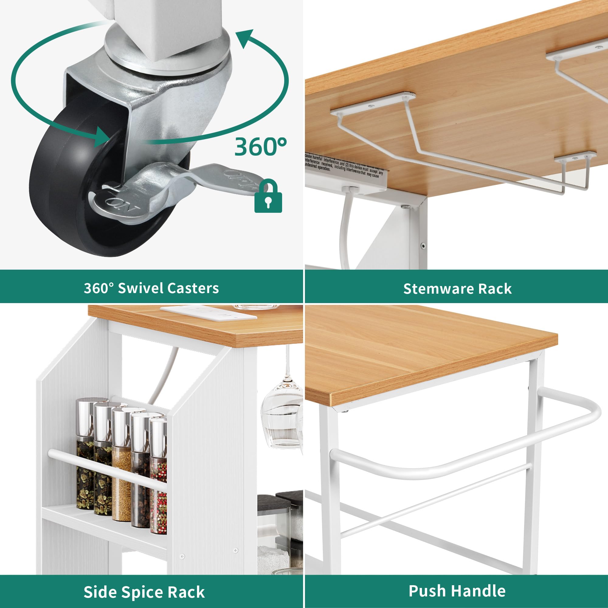 YITAHOME 33-Inch White Mobile Kitchen Island Cart with Power Outlet & Storage - Rolling Serving Utility Cart with Wheels & Open Shelves - Perfect for Small Kitchens, Dining Rooms & Entertaining