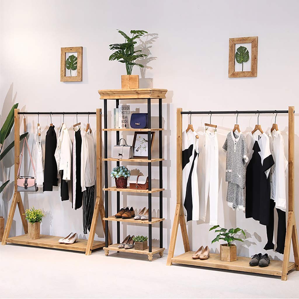 Solid Wood Coat Rack - Heavy Duty Clothes Stand for Bedroom, Balcony & Clothing Stores | Multi-Functional Garment Hanger Display for Men & Women's Wardrobe Organization