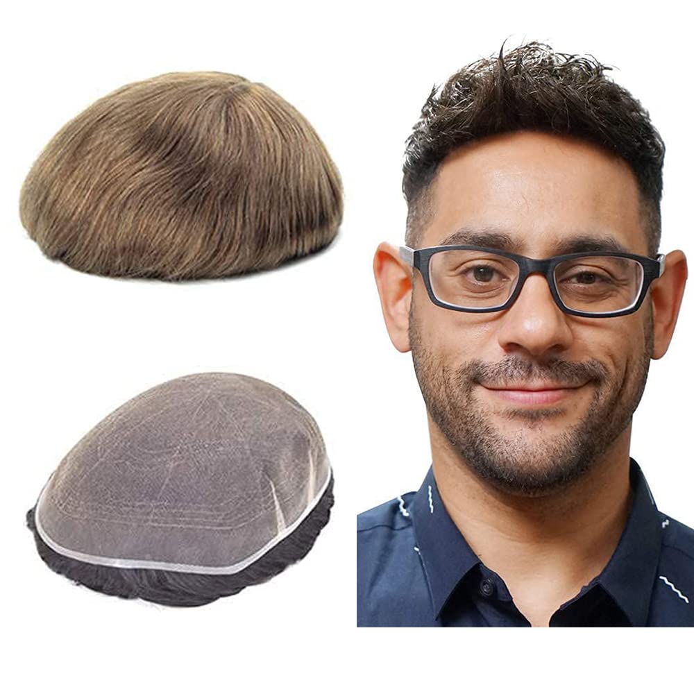 Premium European Human Hair Toupee for Men - 8x10 Inch Full French Lace Hairpiece | Natural Hairline Hair Replacement System in #6 Medium Light Brown | Perfect for Daily Wear, Special Occasions & Hair Loss Solutions