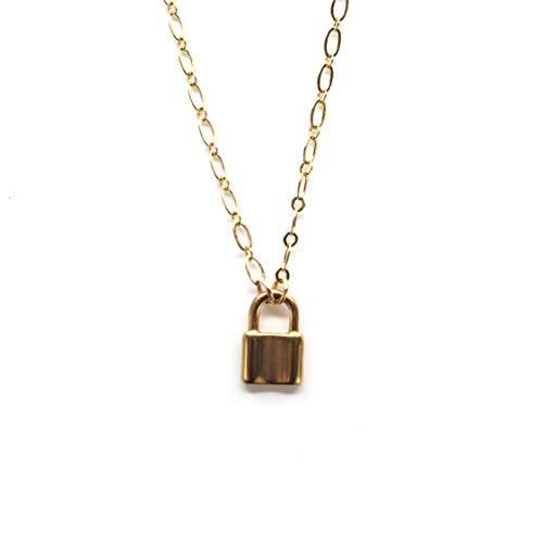 Verrou Gold Link Chain Necklace with Lock Charm - 18K Gold Plated Layering Necklace for Women, Trendy Dainty Key Friendship Jewelry - Perfect for Everyday Wear, Gift Giving & Layered Looks