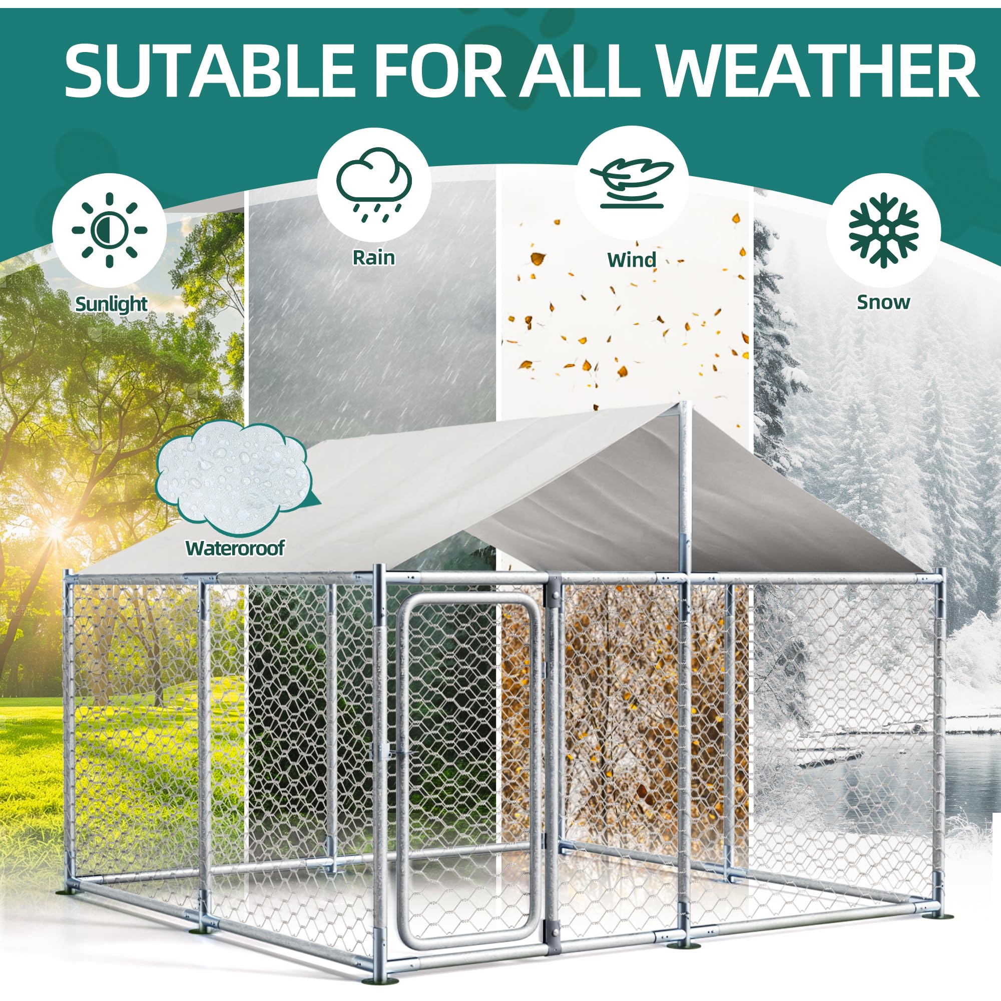 Heavy Duty Outdoor Dog Kennel - 7.5x7.5ft Galvanized Steel Dog Cage with Roof, UV & Water Resistant - Secure Playpen for Small, Medium & Large Dogs - Perfect for Backyard, Patio & Camping Use