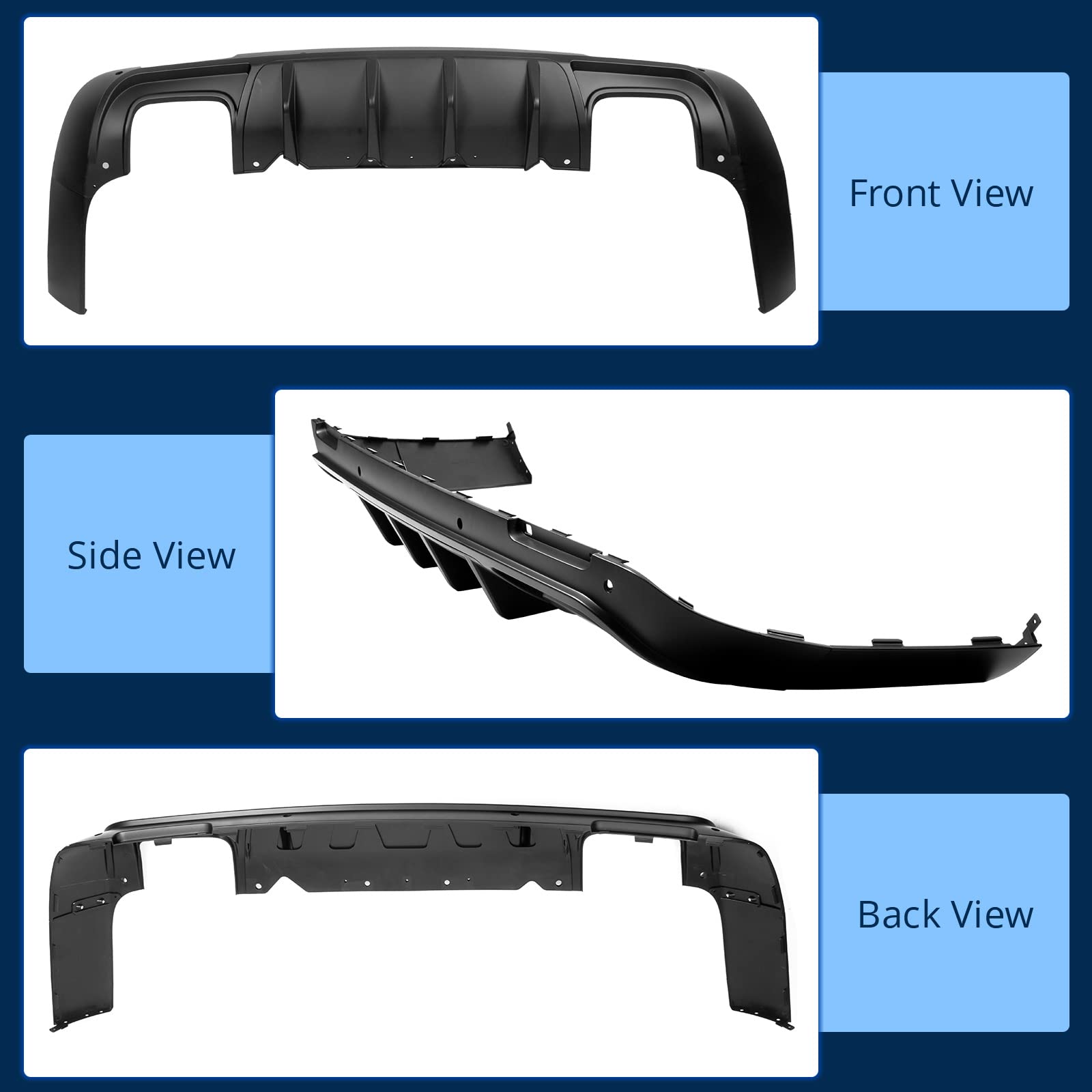 FREEMOTOR802 Rear Diffuser for 2015-2023 Dodge Challenger | IKON V3 Style Matte Black PP Bumper Molding Lip | Lower Valance Diffuser Shark Fin Splitter 4-Piece Set | Upgrade Your Car's Aerodynamics & Style for Street Racing & Show Cars
