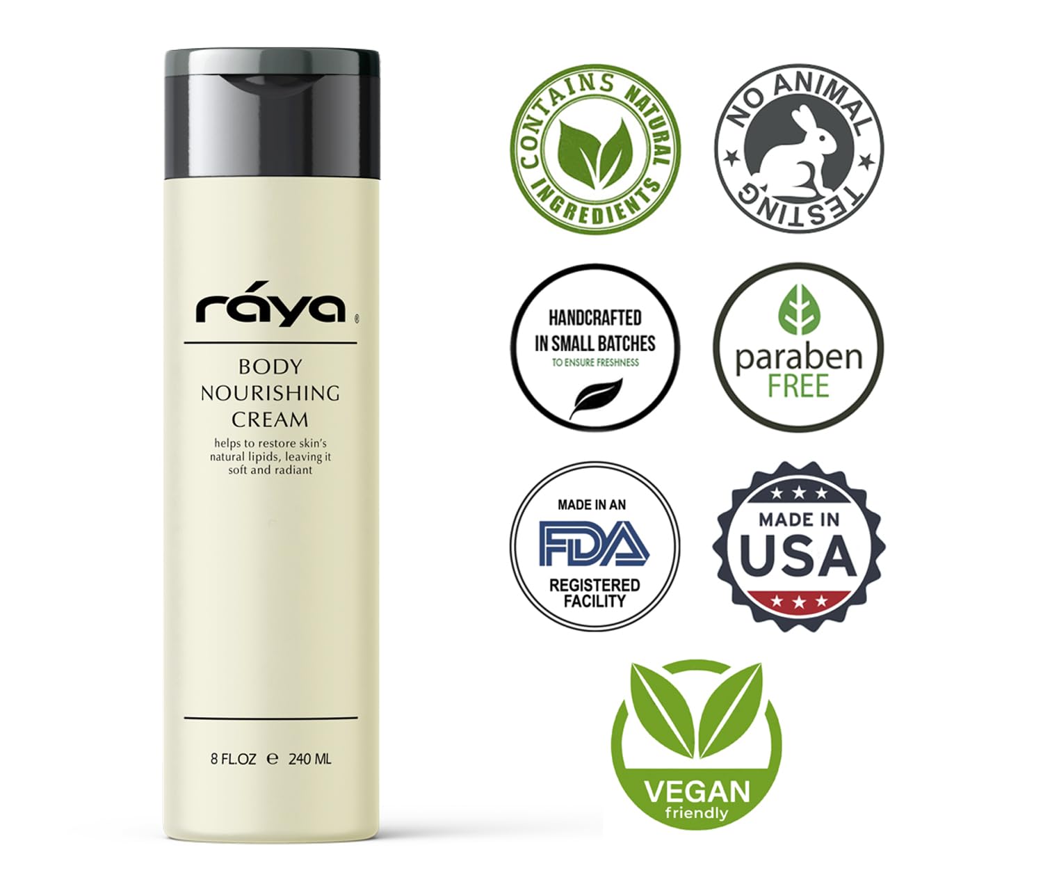 Raya Body Nourishing Cream 8 oz (S-112) - Rich & Silky Moisturizing Lotion with Fine Oils, Shea Butter & Vitamins for Dry Skin - Deep Hydration & Softening for Daily Body Care & Nighttime Routine